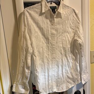 Lauren by Ralph Lauren White Textured Button-Down Shirt